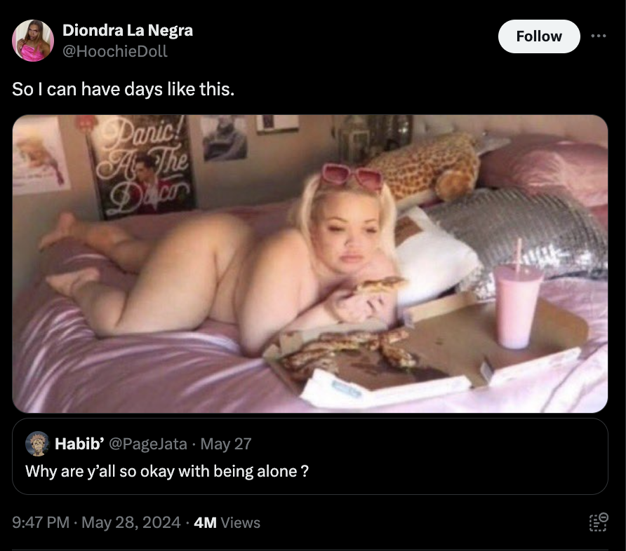 Ayesha Erotica - Diondra La Negra So I can have days this. Panic! A The Decor Habib' May 27 Why are y'all so okay with being alone? 4M Views